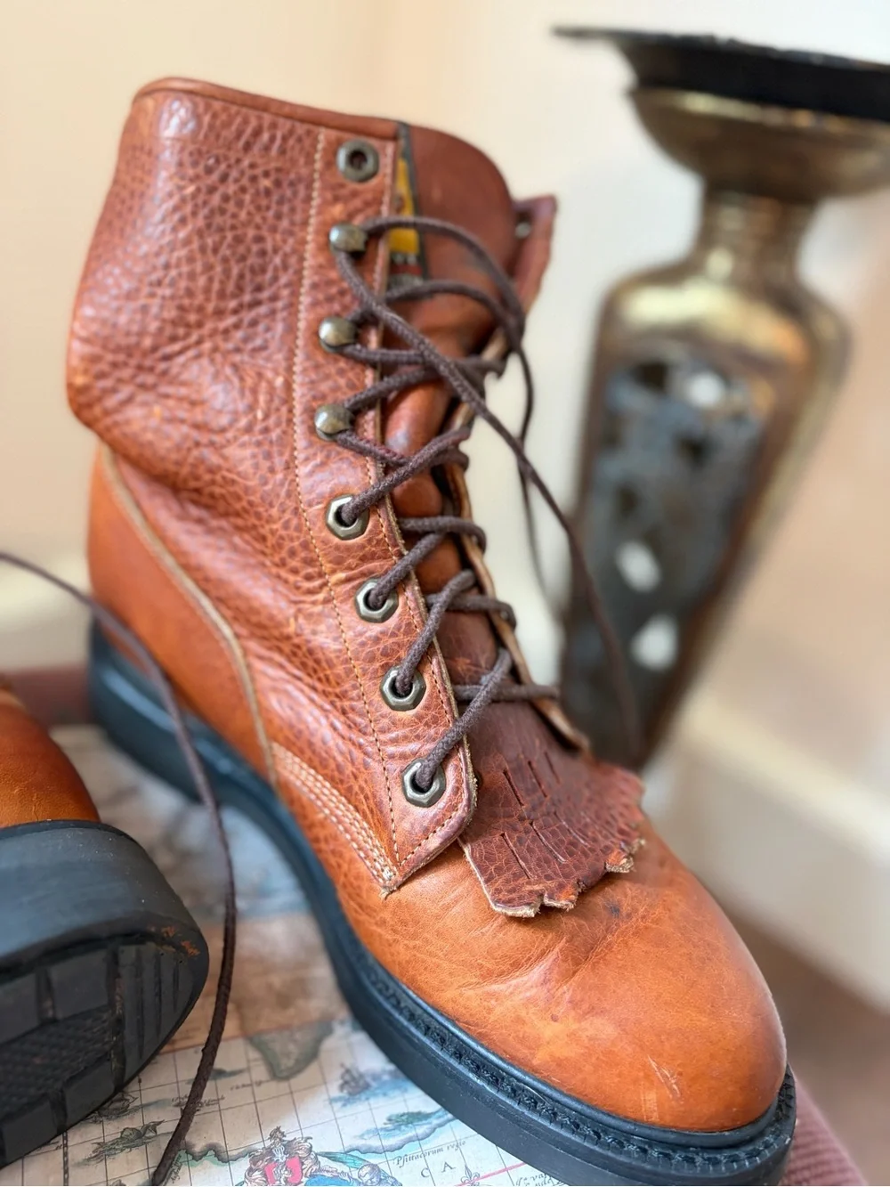 Justin Body Comfort Brown Leather Lace-Up Work Boots